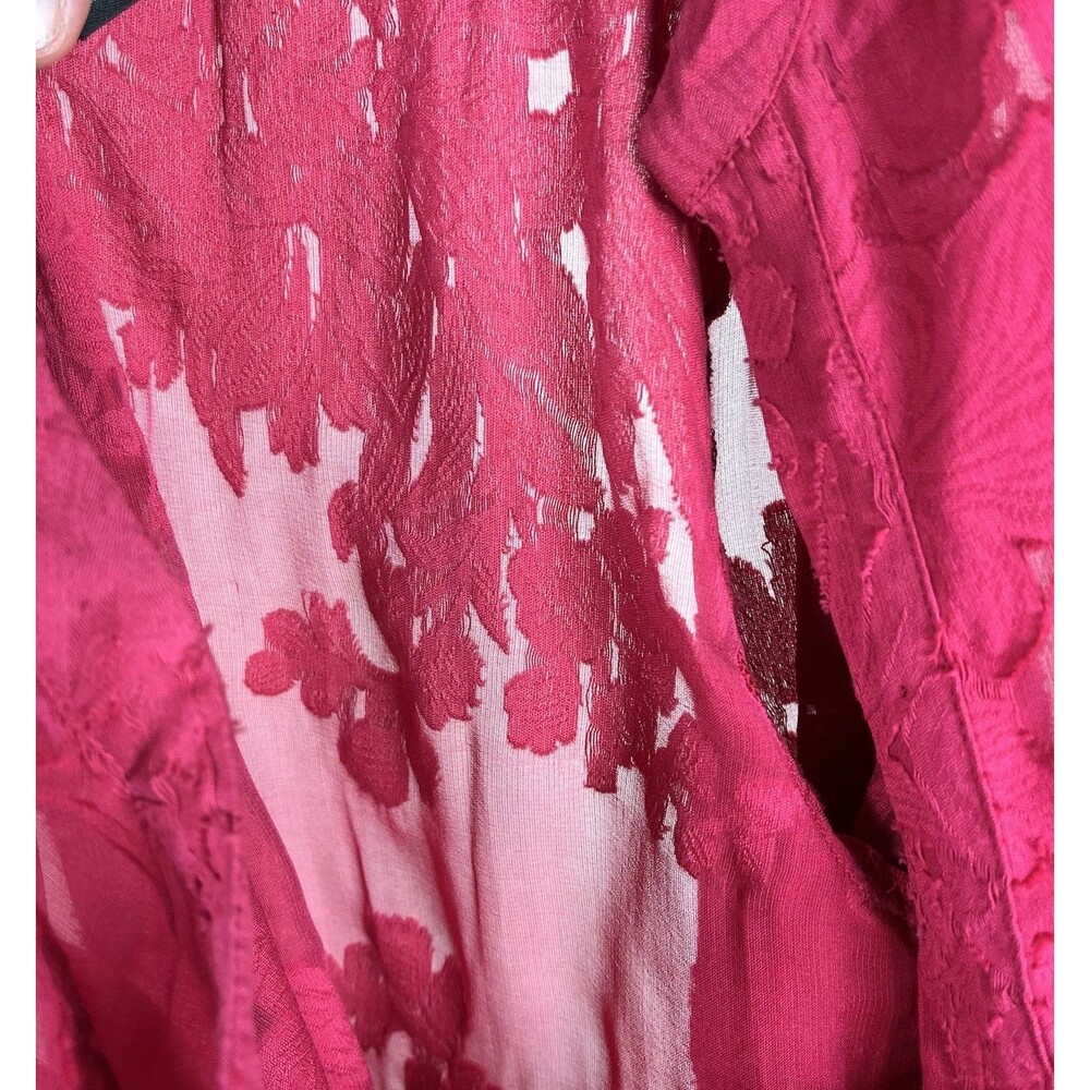 Cynthia Rowley Sheer Floral Burnout Blouse XS Berry Red Silk Blend Long Sleeve - Picture 10 of 13